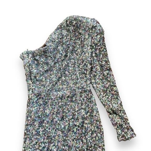 NWT Bronx and Banco Galaxy Silver Midi Dress One Shoulder Small (4 US) Women’s - Picture 9 of 11